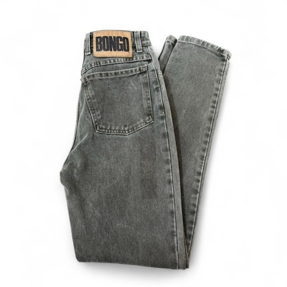 VTG 90s Bongo Jeans Size 5 Gray Green Denim High Waist Tapered Leg USA Made - Picture 2 of 8